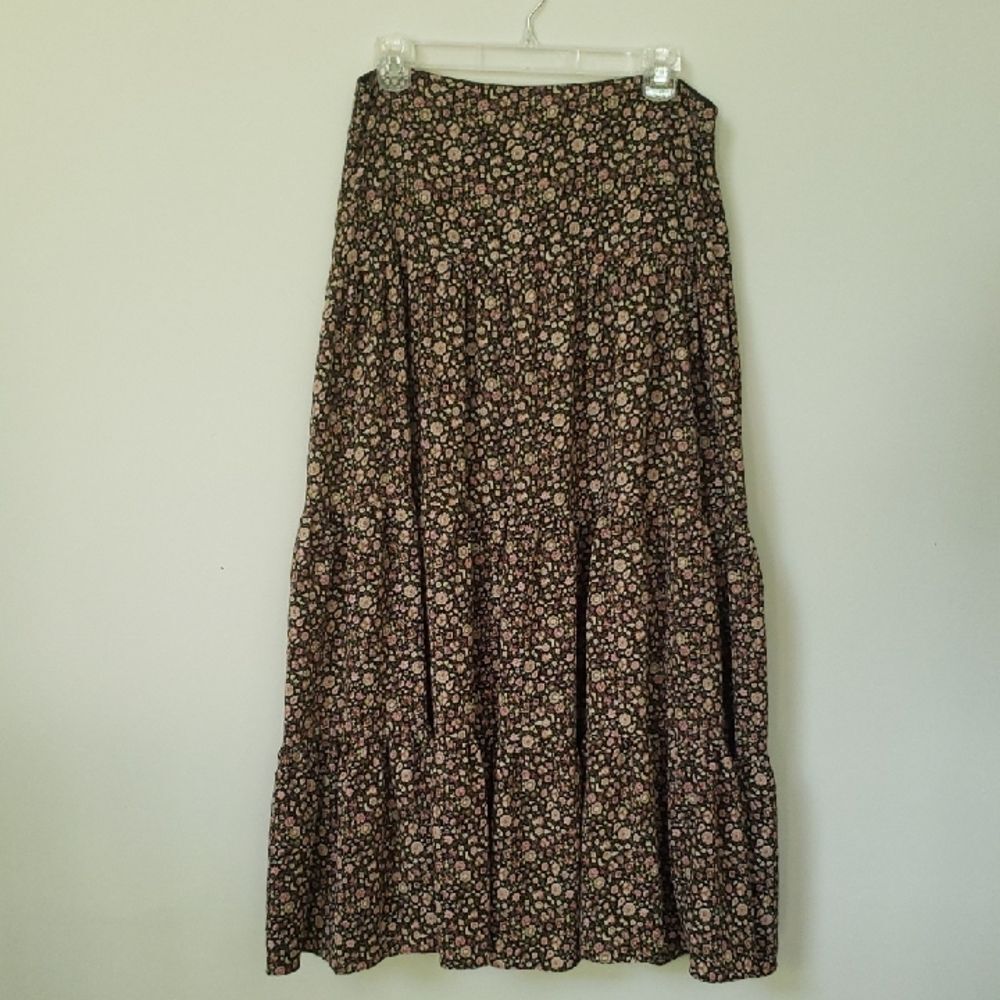 Charter Club Skirt Womens 10 Ditsy Floral Maxi A-Line Tiered Cottagecore Office